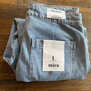 MICA High Rise Jogger Crop Jeans Womens Large Cargo Blue Denim Light Wash NWT